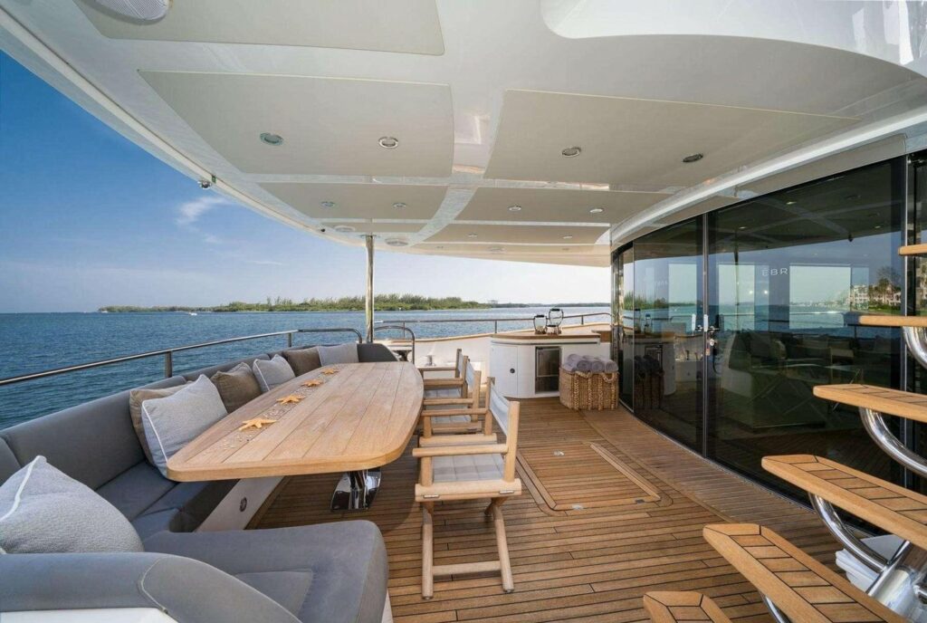 OASIS aft deck lounge and dining, yacht charter Monaco