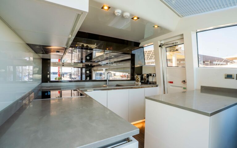 OMNIA open plan galley, yacht charter Cannes
