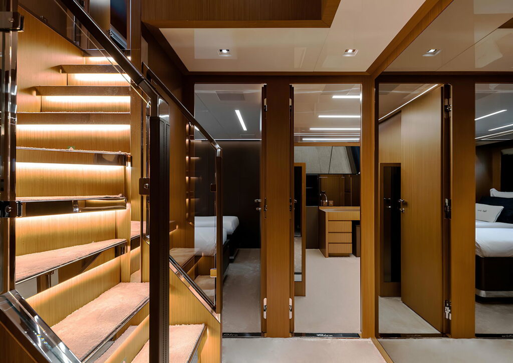 RAPH SEVEN II — lower deck companionway, charter Cote d Azur