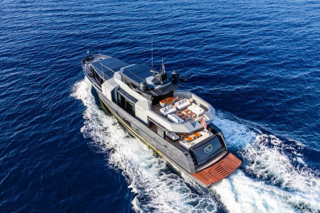 SEA CORAL II — aerial bow view at speed, charter Cote d Azur