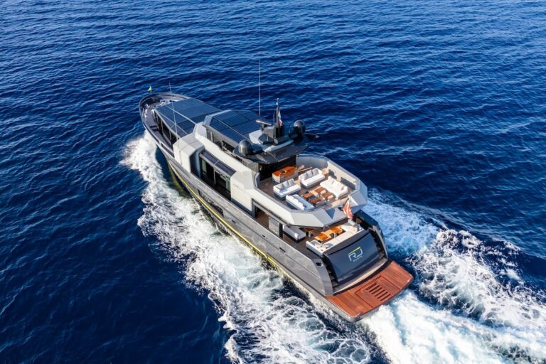 SEA CORAL II — aerial bow view at speed, charter Cote d Azur