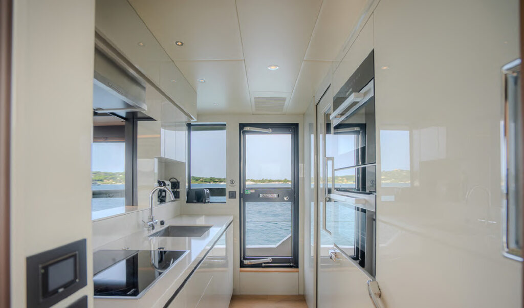 SEMELA — galley and companionway, charter Côte d'Azur